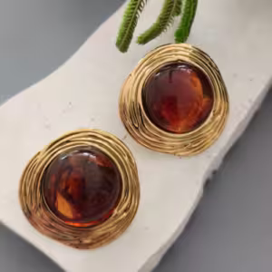 Brown Resin Disc Stud Earrings
