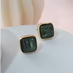 Grey Square Stone Stud Earrings