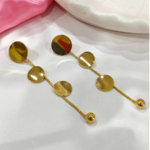 Gold Disc Bar Drop Earrings