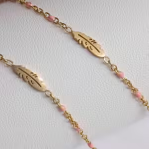 Pink Beaded Leaf Charm Bracelet