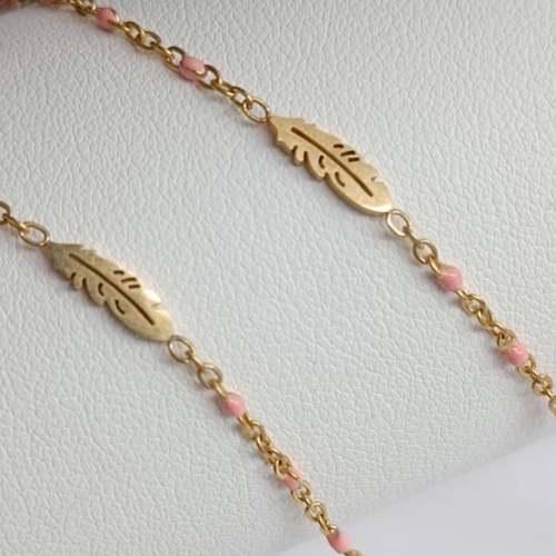 Pink Beaded Leaf Charm Bracelet