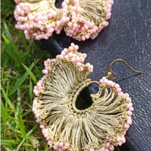 Light Pink Beaded Fringe Earrings