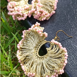 Light Pink Beaded Fringe Earrings
