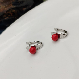Red Bead Huggie Earrings