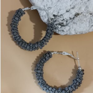 Grey Beaded Hoop Earrings