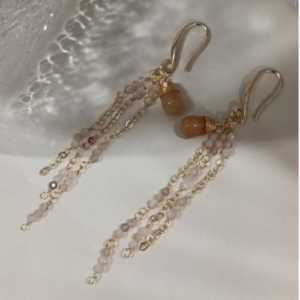 Peach Beaded Tassel Earrings