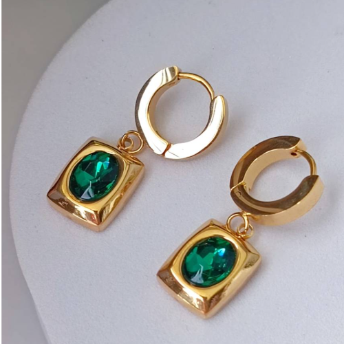 Emerald Rectangular Hoops
