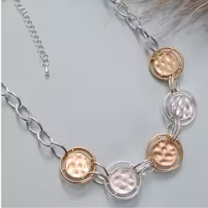 Mixed Metal Hammered Disc Necklace