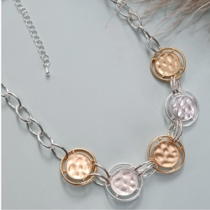 Mixed Metal Hammered Disc Necklace