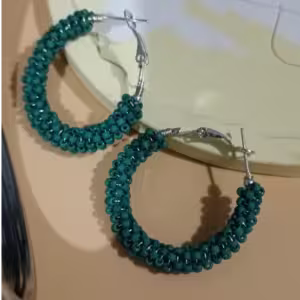 Green Beaded Hoop Earrings