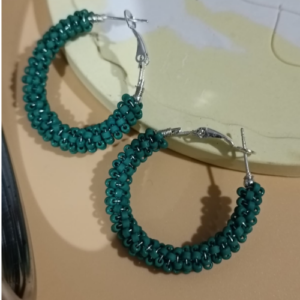 Green Beaded Hoop Earrings