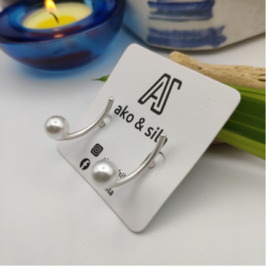 Silver Pearl Arc Earrings