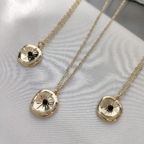 Gold Sunburst Disc Necklace
