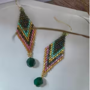 Green Teal Nazar Drop Earrings