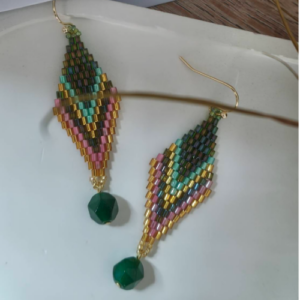 Green Teal Nazar Drop Earrings