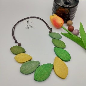 Green Yellow Leaf Wood Necklace