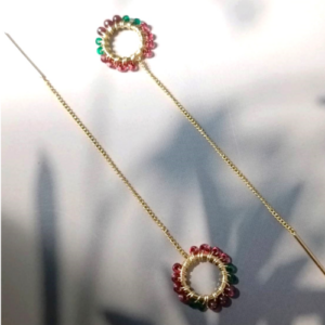 Pink Green Halo Drop Earrings