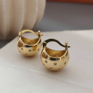 Gold Crystal Dome Huggie Earrings