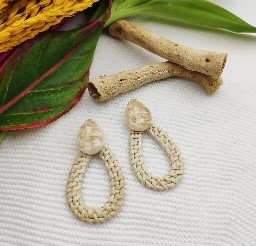 White Stone Rattan Teardrop Earrings