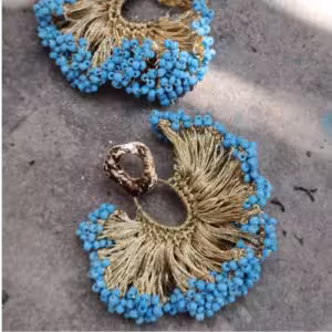Aqua Blue Beaded Fringe Earrings