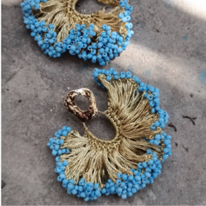 Aqua Blue Beaded Fringe Earrings
