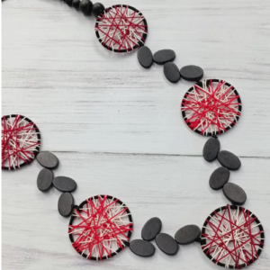Black Red Thread Disc Necklace