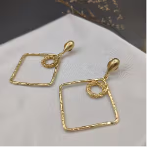 Gold Hammered Square Earrings