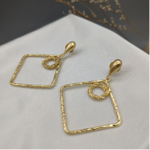 Golden Hammered Square Earrings