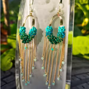Teal Beaded Tassel Earrings