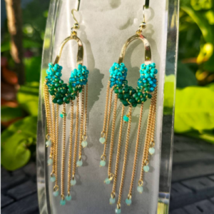 Teal Beaded Tassel Earrings
