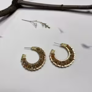 Gold Half Hoop Beaded Earrings