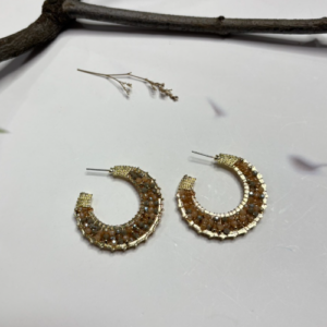 Golden Half Hoop Beaded Earrings