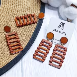 Brown Wood Bead Earrings