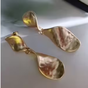 Gold Hammered Spoon Drop Earrings
