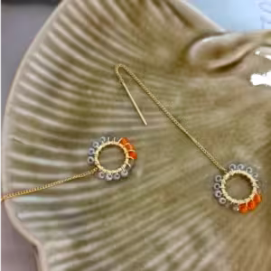 Grey Orange Halo Drop Earrings
