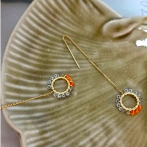 Grey Orange Halo Drop Earrings