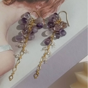 Purple Floral Chain Earrings