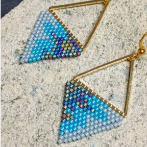 Aqua Triangle Beaded Earrings