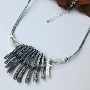 Silver Black Fringe Cord Necklace