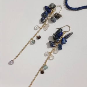 Deep Blue Crystal Tassel Earrings