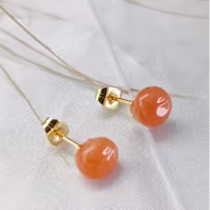 Gold Orange Round Stone Stud Earrings