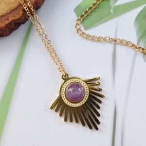 Purple Sunray Stone Necklace