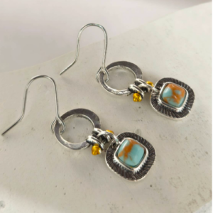 Silver Oval Stone Drop Earrings