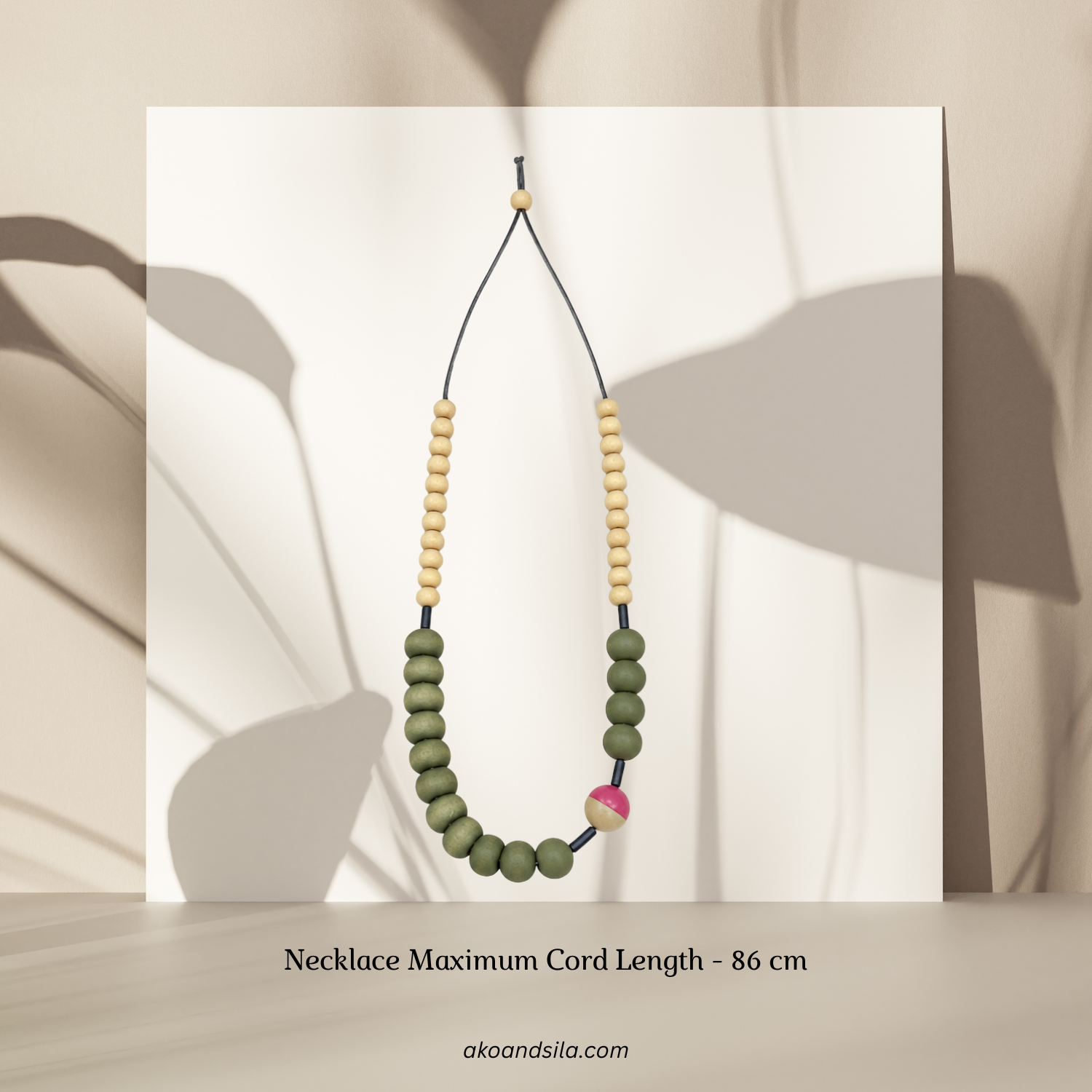 Olive Pink Wood Bead Necklace - Image 2