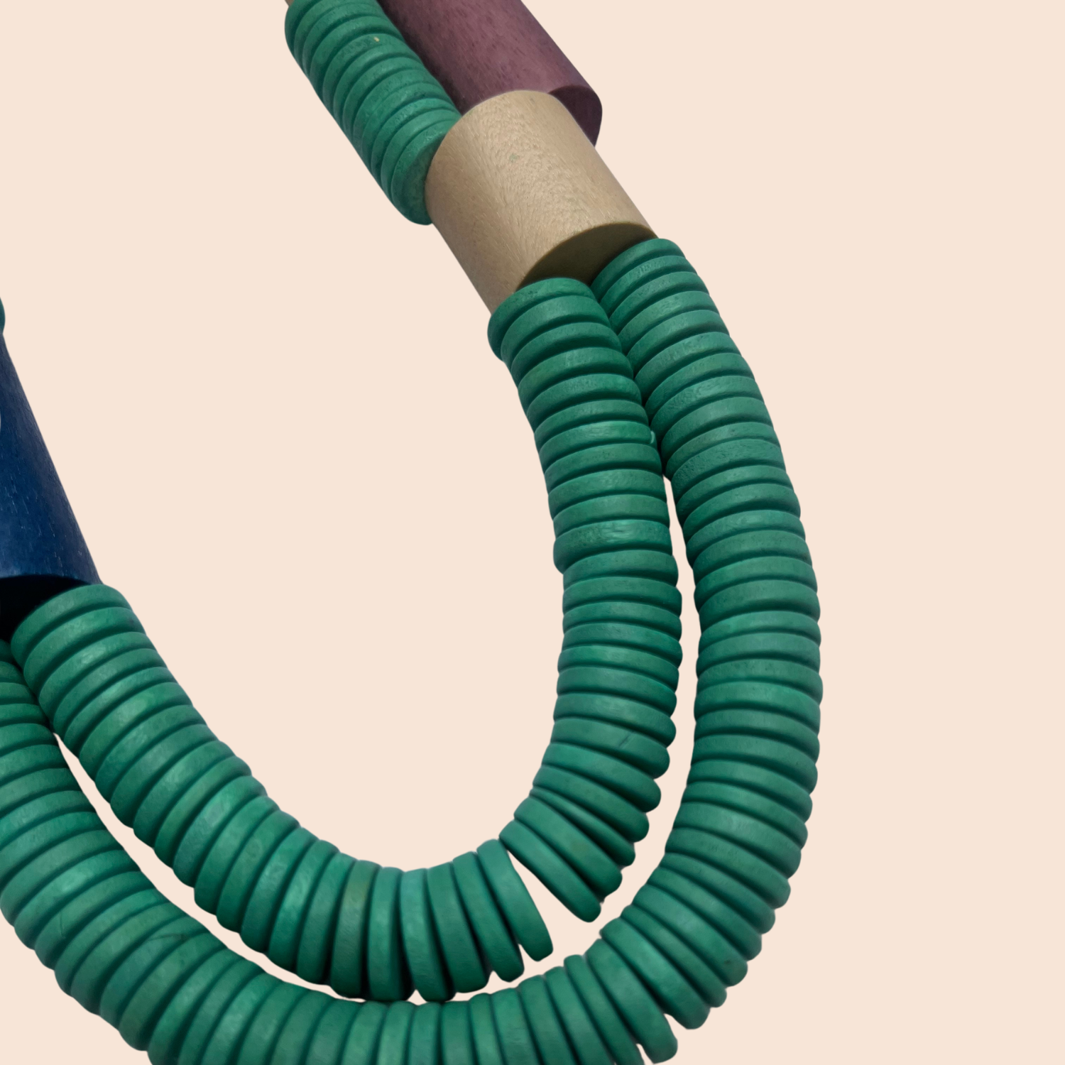 Aqua Pink Layered Wood Necklace - Image 4