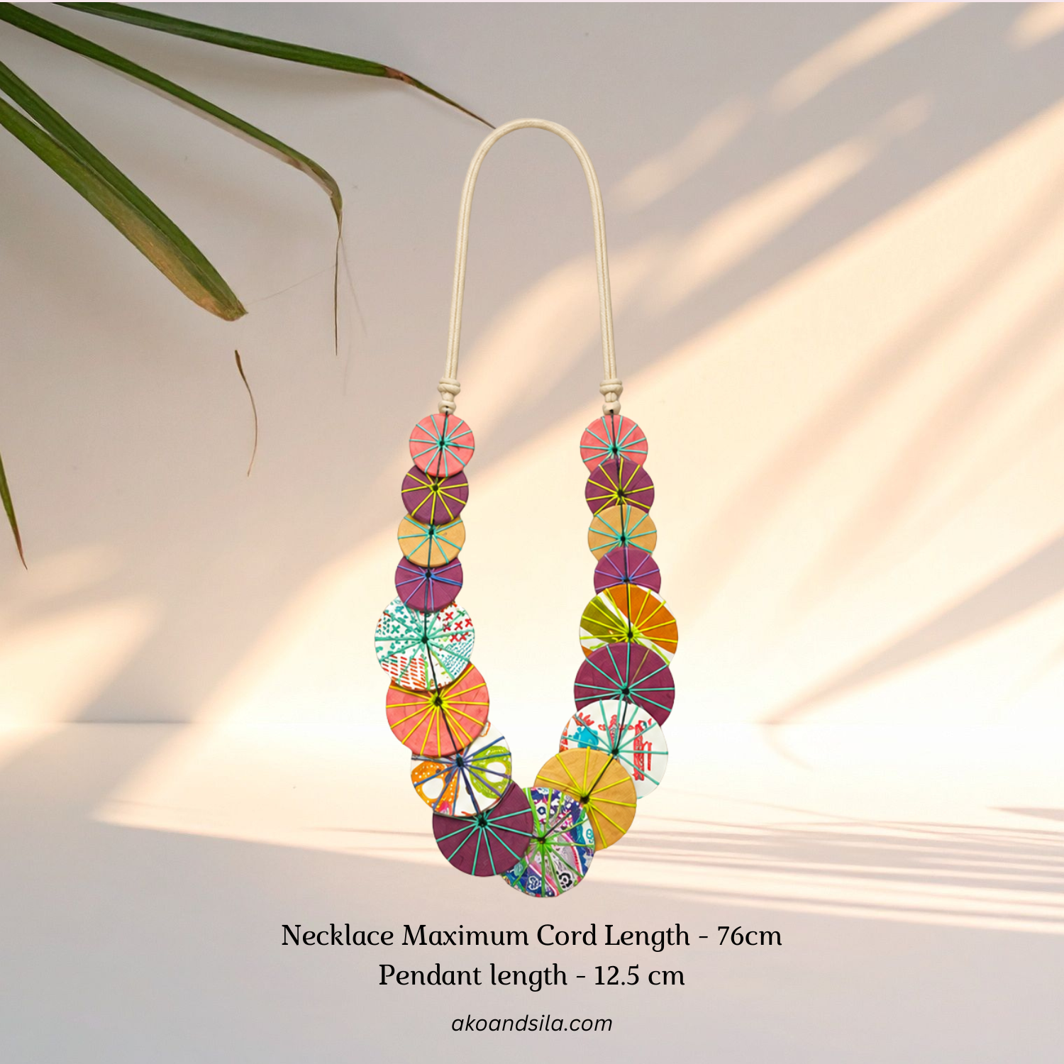 Multicolor Patchwork Disc Necklace - Image 2