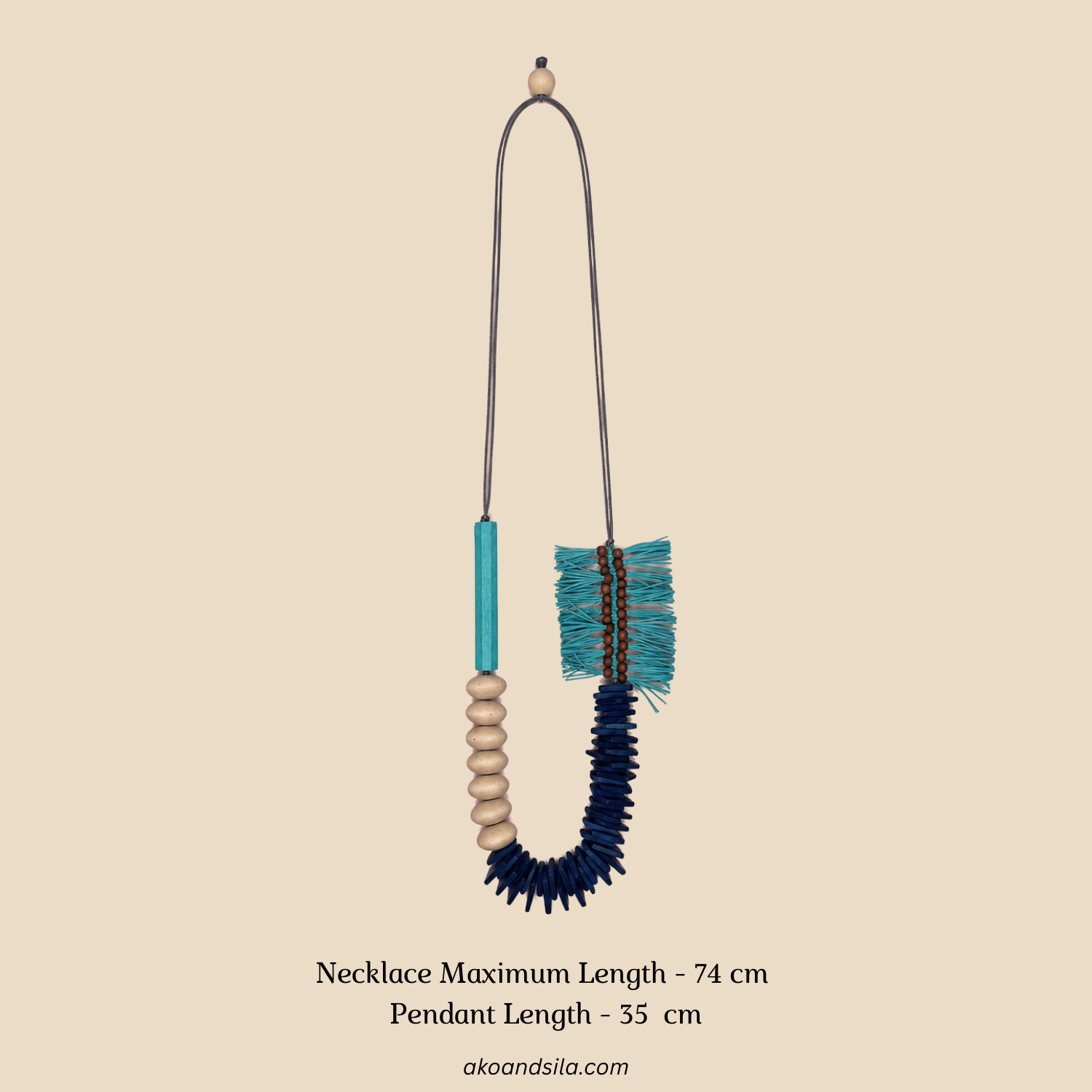 Blue Ivory Fringe Wood Necklace - Image 2