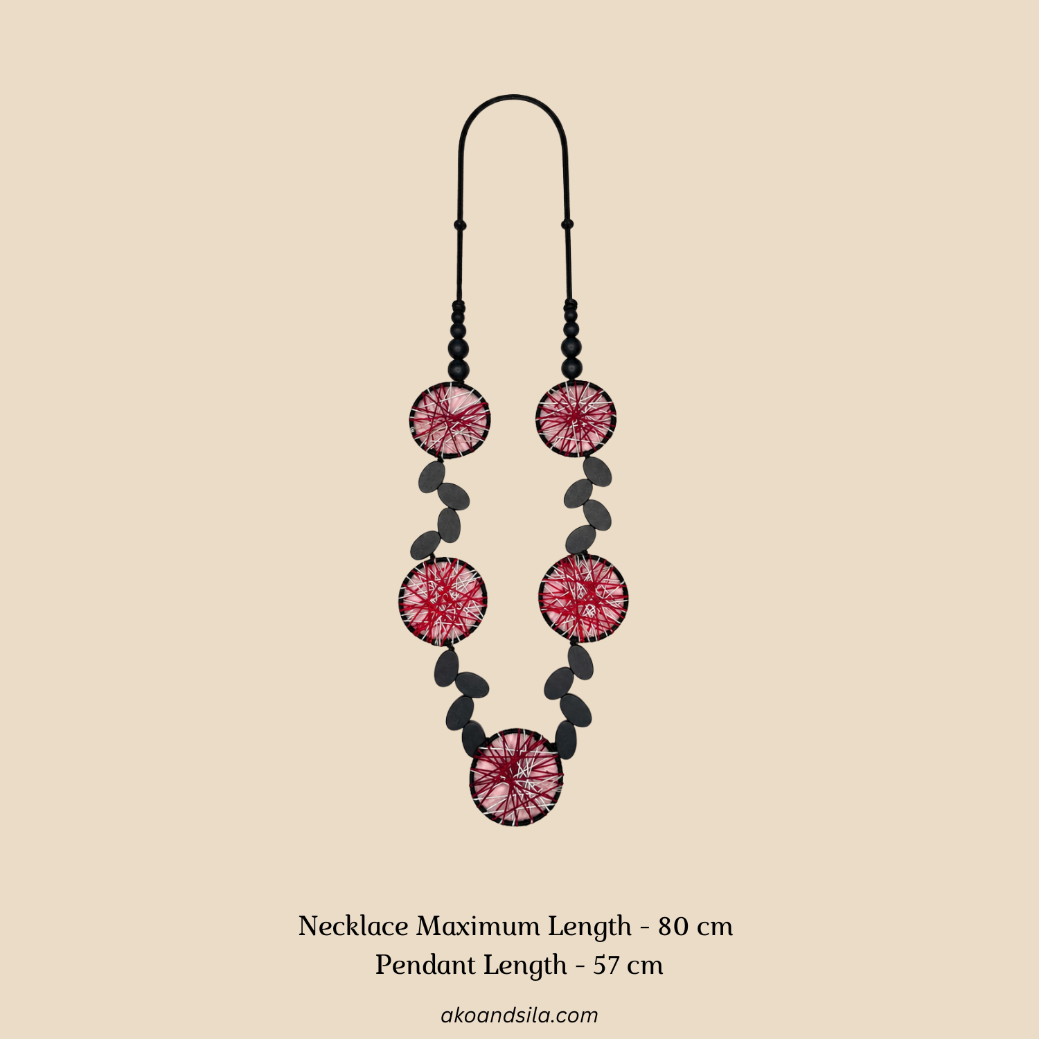 Black Red Thread Disc Necklace - Image 2