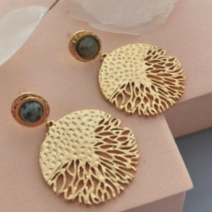 Gold Textured Disc Drop Earrings