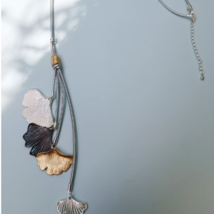Mixed Metal Ginkgo Tassel Necklace